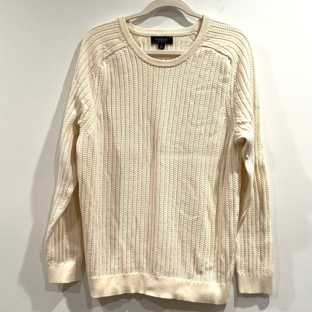 Liverpool Los Angeles Cream Sweater Medium Cable Knit